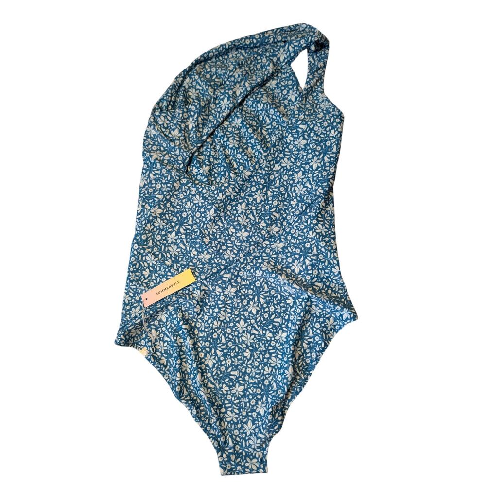 Summersalt Women's The Sidestroke One Piece Swimsuit Teal Floral Size 14 NWT